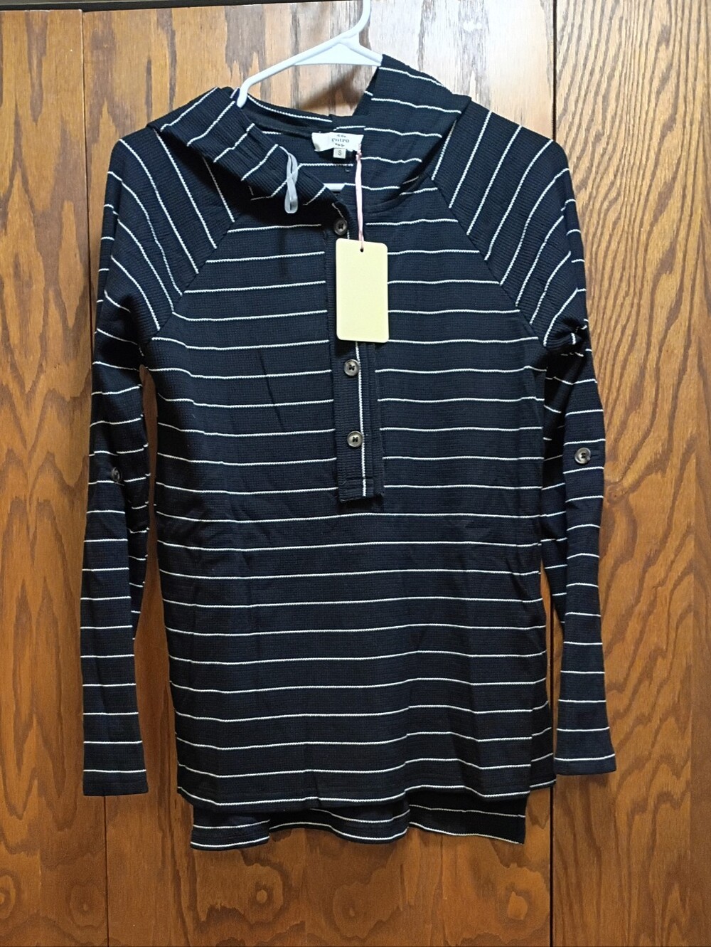 NWT Entro Striped Hooded Pullover Top - Black/White